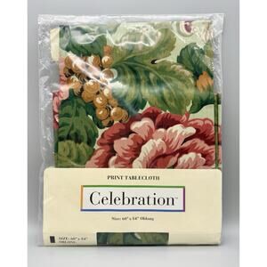 Vintage Mervyns Celebration Tablecloth 60x84 Oblong Floral Poly Cotton USA New
